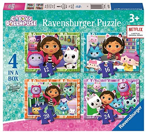 Ravensburger Dollhouse Gabby's Puzzel poppenhuis voor kinderen vanaf 3 jaar - 4 in een doos (12, 16, 20, 24 delen) - educatief speelgoed voor peuters, 3143