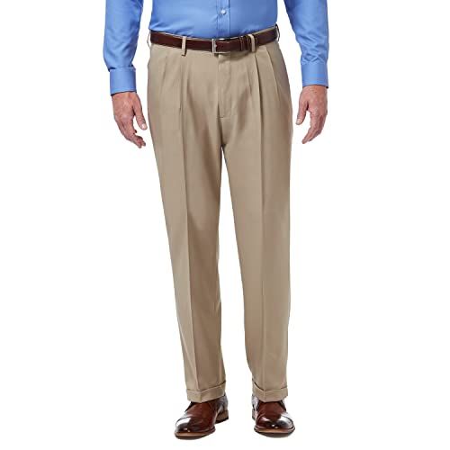Haggar Heren Premium Comfort Classic Fit Plooi Front Pant - MEDIUM KHAKI - 40W / 30L