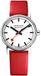 Mondaine MSE.35110.LC Evo II Dames Horloge - Stationsklok - Saffierglas - Roestvrijstaal/Leer - Zilver/Rood - Ø 35 mm - Quartz - 3 ATM (spatwater)