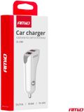 AMiO Chargeur de voiture USB-A double 2.1A 12/24V Blanc