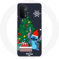Maniacase Etui voor Oppo A74 5G Stitch Ohana schattig vrolijk kerstfeest