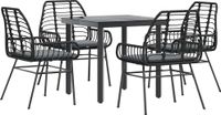 vidaXL 5-delige tuinset met kussens, zwart, polyrotan, glas