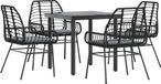 vidaXL 5-delige tuinset met kussens, zwart, polyrotan, glas