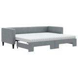 vidaXL Slaapbank met onderschuifbed en matrassen Lichtgrijs Stof 80x200 cm