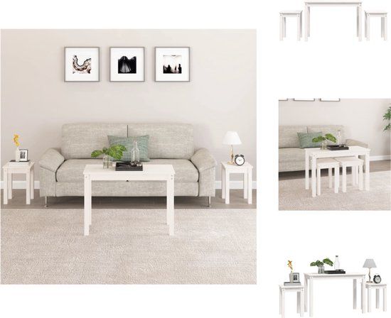vidaXL Tafeltjesset 3 stuks massief grenenhout wit