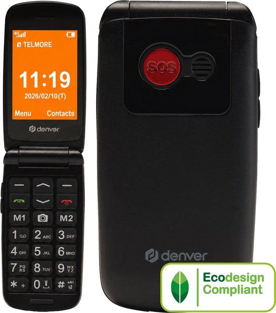 Denver BAS-24800L Seniorentelefoon - 4G, Dual SIM, SOS, FM Radio, Bluetooth, Zwart