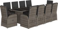 vidaXL 11-delige Tuinset met Kussens, Poly Rattan, Grijs