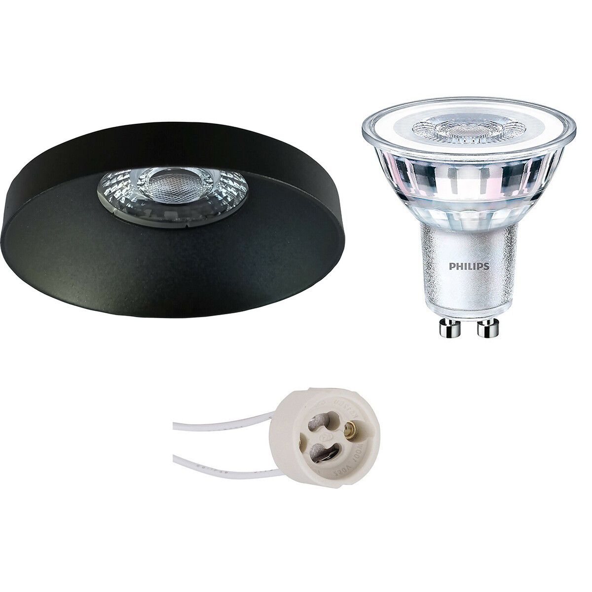 BES LED Spot Set - Pragmi Vrito Pro - GU10 - Inbouw Rond - Mat Zwart - Ø82mm - Philips CorePro 3.5W - Warm Wit 2700K