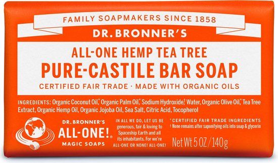 Dr Bronner's Tea Tree Zeep - 140g - Parfumvrij - Anti-bacterieel - Hydraterend