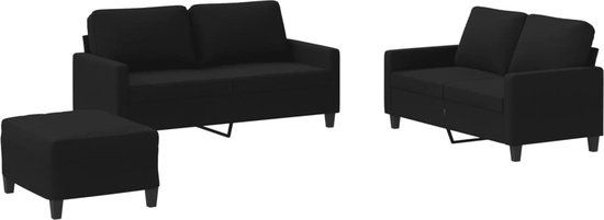 vidaXL 3-delige loungeset met kussens stof zwart