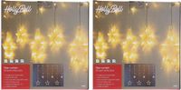 HI Kerstverlichting lichtgordijn - 2x - warm wit - 6 sterren - 63 led lampjes - 200 cm