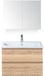 BES LED Vogue Badmeubelset 80 cm - Greeplijst in Kleur - Grey Oak - Keramische Wastafel Wit 1 Kraangat met Spiegelkast