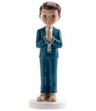 dekora Taartfiguur voor de eerste communie, decoratie jongen met rozenkrans, blauw, 16 cm, taarttopper voor communie van voedselveilige hars