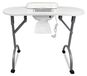 QEENTOE Table de manucure, pliable avec roulettes, table à ongles mobile avec tiroir et sac de transport, table de maquillage portable pour salon de beauté et usage domestique, table de travail pliable, 98 × 44 × 77 cm, blanc