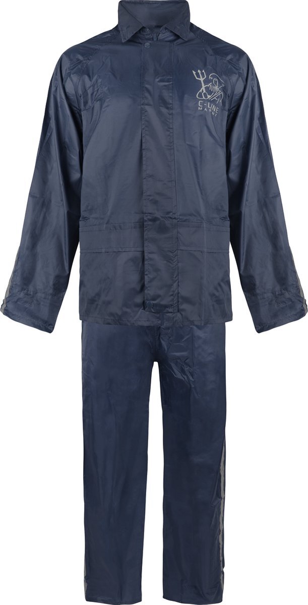 C-Line Regenpak met Capuchon - Blauw - Reflecterend - Nieuw Model - Volwassen maat M