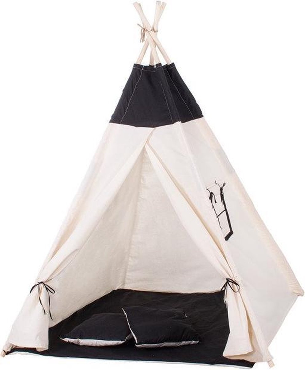 Viking Choice Wigwam tipi teepee tent - speeltent - 4 delig - 100% katoen - Zwart / wit