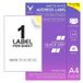 1 iSOUL 1 etiketten per A4-vel, 50 vellen 50 kleverige etiketten, afdrukbaar stickerpapier, iSOUL Matte zelfklevende adresmailing, verzending, verzending, compatibel met laser- en inkjetprinters [Quickdry]