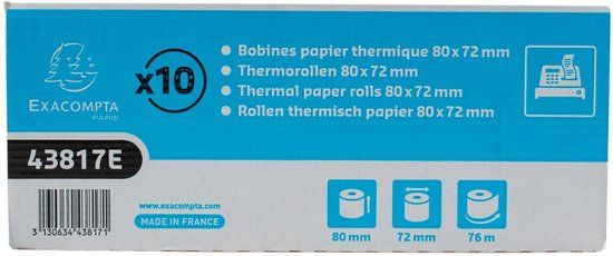 Exacompta 30x Rollen voor kastickets 80x80x12x76 - 1 thermische laag 55g/m2 zonder BPA. - Wit - 43817E