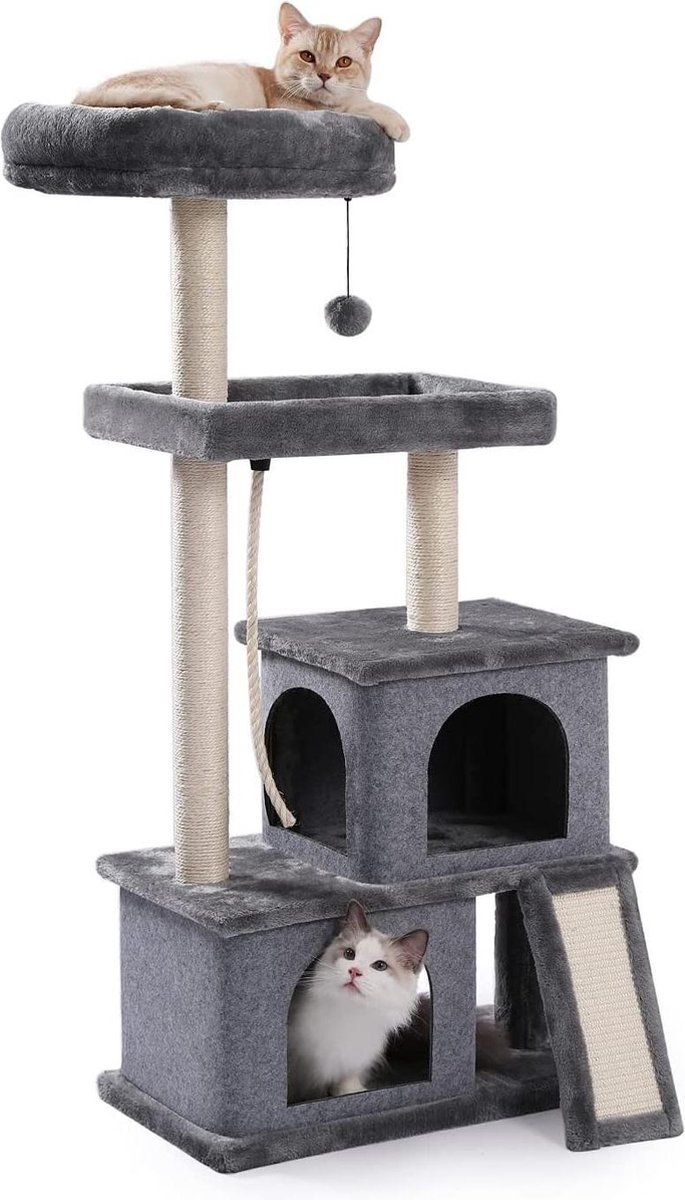 Fudajo design krabpaal takdesign 130 cm hoog, kattenkrabpaal met pluche en sisal, klimboom voor katten, kattenboom met hangmand
