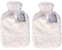 DID Warmwaterkruik - 2x - met zachte pluche hoes - wit - 2L