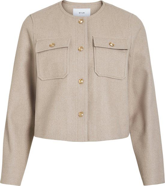 VILA - VISOLO O-NECK L/S JACKET/TES - Dames - Gewatteerde jas - Polyester - Lange mouw - Maat 42 - Bruin