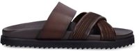 Manfield - Heren - Bruine leren slippers - Maat 40