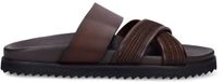 Manfield - Heren - Bruine leren slippers - Maat 40