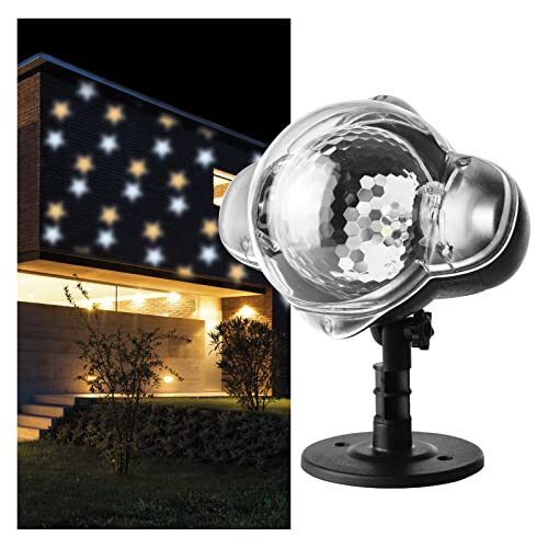 Emos DCPN01 Led-projector, witte en gele sterren, effectieve wandverlichting, gevel-, wand- en muurprojectie, IP44, kerstverlichting voor buiten en binnen, 3 m kabel, zwart