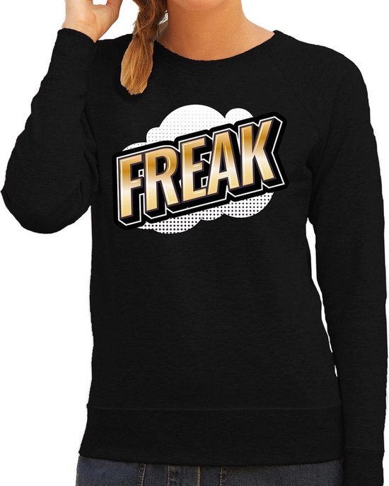 Bellatio Decorations Freak fun tekst sweater voor dames zwart in 3D effect S