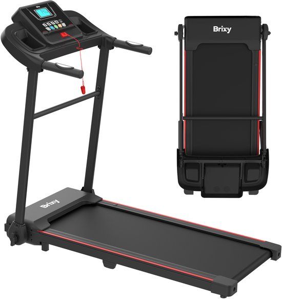 Brixy Loopband - Inklapbaar - t/m 14 km/u - 12 Programma’s - Incl. Tablethouder En Bidonhouder - LCD Kleurenscherm - Zwart