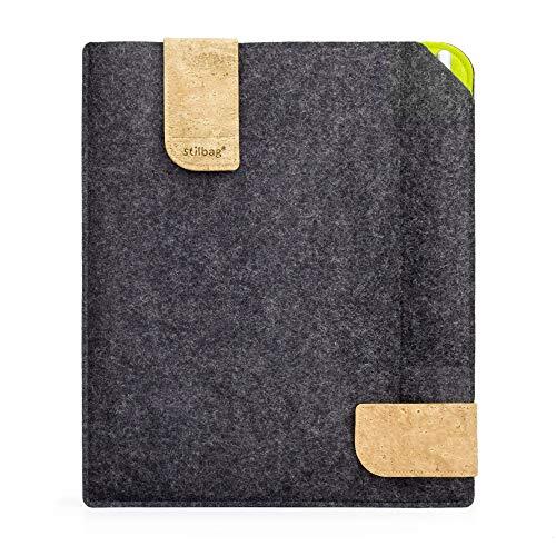 stilbag vilten tas voor Apple iPad Pro 10.5 | Koffer van Merino wolvilt en kurk met Potloodvak | Model KUNO in antraciet - appelgroen | Tablet beschermtas Made in Germany