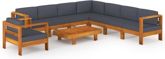 vidaXL 9-delige Loungeset met donkergrijze kussens acaciahout