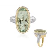 Cavill - 925 Sterling Zilveren Ring - 9 Karaat Ovale Groene Amethist (Brazilië) - 87x Zirkonia Rond geslepen - Elegante Edelsteen Ring
