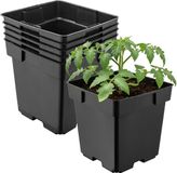 GARRONDA Set van 5 vierkante kunststof bloempotten met drainagegaten voor tuin (Zwart, 14 x 14 x 14 cm)