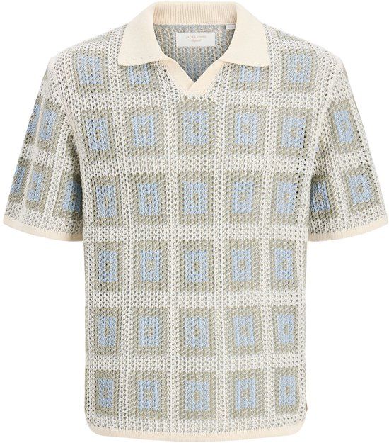 Jack & Jones Gebreide polo met korte mouw en polokraag - Loose Fit - Katoen - Sea Salt - Maat S