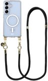 AVY Hoesje geschikt voor Samsung Galaxy S25 / S24 | Compatibel met MagSafe | Clear Case met Telefoonkoord 130CM | Crossbody Tressé Black