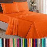Elegant Comfort Gezelligste beddengoedset, rondom elastisch hoeslaken, diepe zak tot 40,6 cm, microvezel, Elite Orange, Full