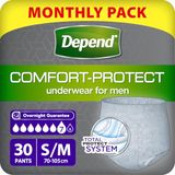 Depend Comfort Protect incontinentiebroek voor heren, klein/medium, 30 broeken