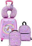 VEVOR 5-Delige Kofferset voor Kinderen, Harde Koffer met Trolley, Rugzak, Nekkussen, Lunchbox en Bagageaccessoires, Bagageset voor Jongens en Meisjes, Praktisch voor Reizen en Vliegen (Eenhoorn)