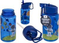 Out of the Blue Drinkfles Space – 450 ml – Lekvrij – Met Rietje en Karabijnhaak – Blauwe Ruimtevaart Fles voor Kinderen