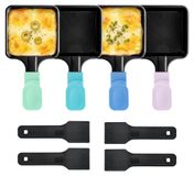Merkloos Raclette Set van 4 Raclette Pannetjes met Mini Spatels, Antiaanbaklaag