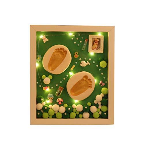 OttoBen Baby Footprint Kit & Handprint Kit met Dress-up Ballen en Lichten Pasgeboren Fotolijst Klei Memorabele Keepsake Gift voor Jongens en Meisjes Kwekerij Decor Groene Rechthoek+Doos