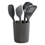 Zyliss Keukengerei Set – 5-delige Set met Houder – Duurzaam Tarwestro – Hittebestendig – Vaatwasserbestendig – Zwart