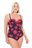 Ulla Popken Badpak Chloe, Lacing Detail eendelig badpak voor dames, zwart., 48