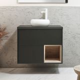 Hudson Reed Meuble sous lavabo suspendu - Gris noir - Avec vasque ronde blanc - 80 cm - Sans LED - Hoxton