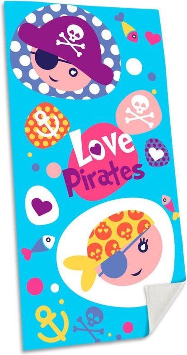 kids licensing Panda Kids Licensing Strandlaken Love Pirates 70 x 140 cm Katoen Blauw