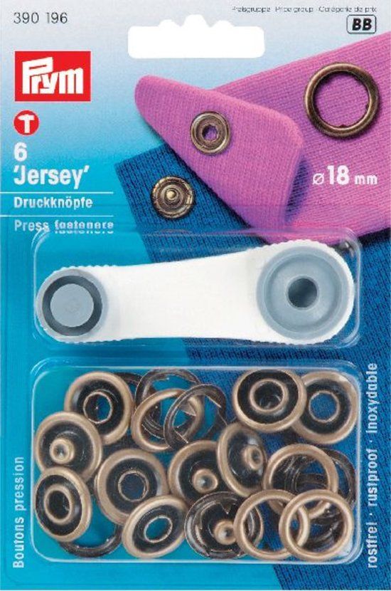Prym Naaivrijdrukknopen JERSEY tandring 18 mm oudmessing 6 st.