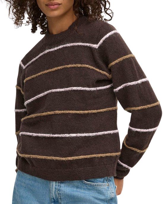 JDY Sigrid Life Structured Knitted Trui Dames - Maat S - Gestreept - Bruin