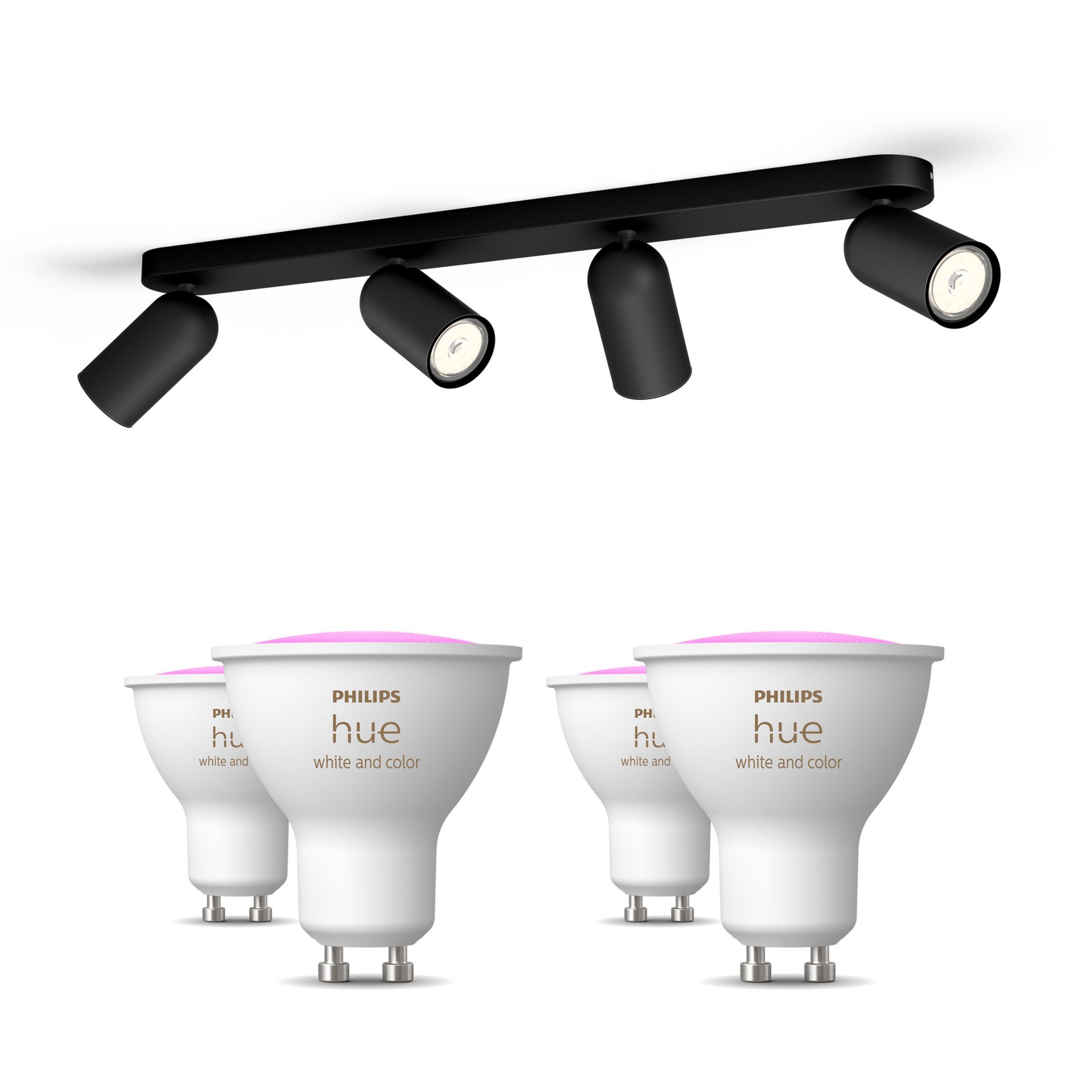 Philips Pongee - Opbouwspot - 4-pack - Zwart - GU10 - Gekleurd Licht