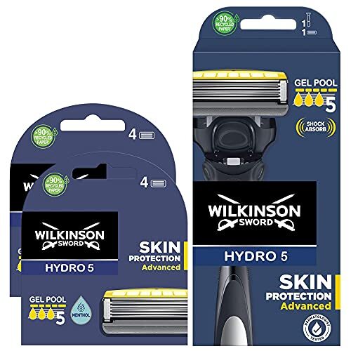 Wilkinson Sword - Scheermes Hydro 5 Sense Energize + 8 reservemesjes voor scheermesjes, energiebesparend munt - scheermes met 5 messen met Shock Absorb demper